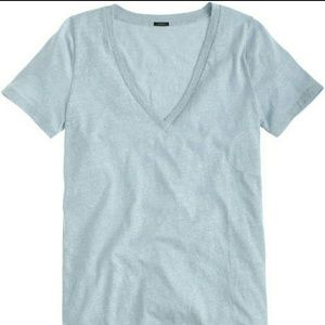 J Crew Sky Blue Speckled V-Neck Tee